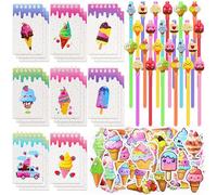 BOIKOKY 148 Piezas Para Fiesta De Helados - 24 Libretas De Helados, 24 Bolígrafos Decorativos, 100 Pegatinas para Cumpleaños Temático De Niños