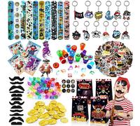 BOIKOKY 206 Piezas Regalos Piñata Cumpleaños Pirata Niño, Decoraciones para Fiesta de Cumpleaños Pirata, Bolsas de Regalos para Fiesta Pirata con Pegatinas, Llavero, Gemas para Niños