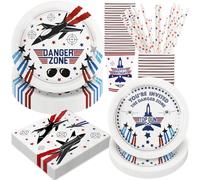 BOIKOKY Fighter Jet Pilot - Decoraciones de fiesta de cumpleaños, 120 piezas de suministros de fiesta temática de jet militar, vajilla desechable y fresca, incluye platos de papel, servilletas, vasos