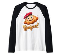 Boina de Croissant para niños, francés, Bonjour Camiseta Manga Raglan