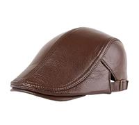 Boina de cuero auténtico for hombre, plana, ajustable, color marrón, for otoño e invierno Para primavera y otoño(Brown,L54-56cm)