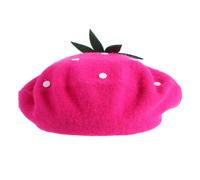 Boina de Fresas de Mezcla de Lana Suave para Invierno, Estilo Francés | Diseño Kawaii Detalles Bordados, Talla Adulta 56-58cm, Adecuado para Chicas y Amantes Moda