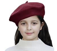 Boina francesa de lana para niños, estilo clásico, moderno, cálido, color sólido, para artista, para bebés y niñas, Rojo vino, talla única