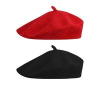 Boina Francesa Mujer Clásico Invierno Verano, 2 Piezas Sombrero Boinas Mimo Disfraz de Pintor Retro, Boina CláSica De Color SóLido para Artista, Pintor, Tocado, Accesorio, Disfraz(Negro, Rojo)