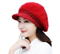 Boina Mujer Clásico Boina Sombreros de Invierno for Mujer, Boinas Retro for, Color sólido, Gorros cálidos for otoño e, Boina for, Sombrero for(Red)