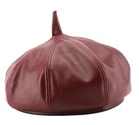 Boina Vintage De Piel Sintética Para Mujer Hat Francesas Clásicas Gorro De Pintor/a De Moda Cap De Taxista Gorras De Violinista(Red)