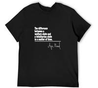 BOINAITS Difference Welfare State Matter of Time Ayn Rand Economics Quote Casual Custom Short Sleeve Cotton T Shirt Black 3XL