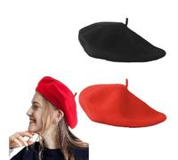 Boinas,2 Piezas Boina Francesa Vintage,Boina Negra Aspecto Fieltro Lana,Gorra Artista, Gorro Otoño Invierno,para Exteriores, Vintage, para Artista Unisex (Negro, Rojo)
