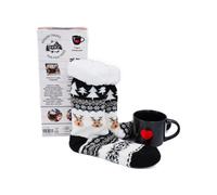 Boissons chaudes pour pieds froids Rennes black: Coffret avec 1 paire de chaussettes doublées en polaire et antidérapantes, 1 mug en céramique gravé, 1 livre de 22 recettes réconfortantes