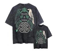 boiszeda Acid Wash Oversized Camiseta Hombre Vikingo Camiseta Hombre Negro Oversized Gym Tshirt - Algodón Y2K Vikingo Costume - for Carnival, Event & Music Festival