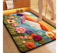 boiszeda Alfombras 3D con Flores, Alfombrilla de baño Absorbente de Tierra de diatomeas, Alfombrilla Antideslizante Moderna para Pasillo, Dormitorio, baño y lavadero