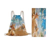 boiszeda Borsa da spiaggia con cordoncino e asciugamano 3D Stampato Due in uno portatile - Asciugamani Extra Large assorbenti e ad asciugatura rapida per spiaggia, nuoto e Yoga