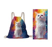 boiszeda Borsa da spiaggia con cordoncino e asciugamano 3D Stampato Due in uno portatile - Asciugamani Extra Large assorbenti e ad asciugatura rapida per spiaggia, nuoto e Yoga