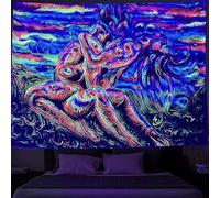 boiszeda Tapisseries néon psychédéliques réactives aux UV qui brillent dans le noir Fond de fête, décoration murale psychédélique, tapisseries lumineuses pour chambre à coucher, salon