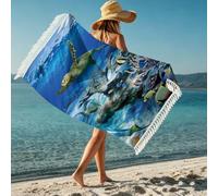 boiszeda Toalla de baño y Playa para Mujer con Borla y Estampado de Delfines Secado rápido Ligera Microfibra Gran tamaño con Vistas a la Playa Ideal para tumbonas natación y Surf