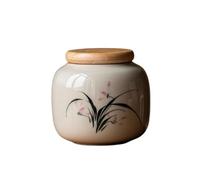 Boîte à thé - Recipiente pequeño de té pintado a mano con tapa de bambú, tarro de almacenamiento sellado de cerámica vintage para té, especias y caramelos (negro)
