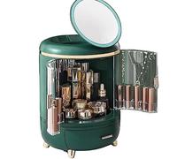 Boîte de rangement pour le maquillage - Caja de almacenamiento de maquillaje de gran capacidad con lámpara interna y espejo LED, caja de almacenamiento de cosméticos a prueba de polvo, organizador de