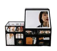 Boîte de Rangement Pour le maquillage - Caja organizadora de maquillaje apilable 3 en 1 con espejo y cajones, vitrina de almacenamiento de maquillaje y joyas, diseño espacioso, gran soporte para