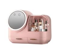 Boîte de Rangement Pour le maquillage - Caja organizadora de maquillaje con espejo LED y ventilador, vitrina de almacenamiento de cosméticos de gran capacidad, impermeable y resistente al polvo