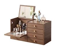 Boîte de rangement pour le maquillage - Organizador de maquillaje de madera con 4 cajones y espejo integrado, caja de almacenamiento de madera maciza resistente para maquillaje, accesorios, joyas y