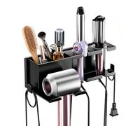 BOIVSHI Soporte de metal para secador de pelo para baño sin taladrar - Soporte de pared para Dyson Airstraight, secador de pelo y plancha de pelo, para peluquería, soporte para secador de pelo, negro