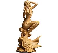 Boj Tallado Artesanía Decoración de la Sala Figura de Belleza Estatua de Sirena Adornos de Escultura de Personajes Hechos a Mano Orar por la Felicidad y Traer Buena Suerte Fortuna