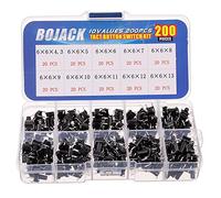 BOJACK 10 Valores 200 piezas 6x6 mm Interruptores mediante pulsación de botón Kit de surtido de interruptores momentáneos de 4 pines