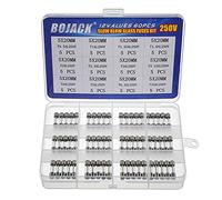 BOJACK 12 valores 60 piezas Surtido de fusibles de vidrio 5x20mm 250V T0.5A 1A 1.25A 1.6A 2A 2.5A 3A 3.15A 4A 5A 6.3A 10A Embalaje en caja de plástico transparente