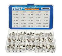 BOJACK 15 Valores Surtido de fusibles de vidrio con conector rápido 150pcs 5x20mm 250V 0.1 0.2 0.25 0.5 1 1.5 2 3 4 5 8 10 12 15 20A Embalaje en caja de plástico transparente