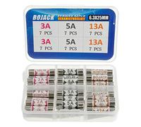 BOJACK 3 Values 42 pcs 3 5 13 A amp 240 V Volt Household Mains Plug Fuse 6.3x25 mm 0.25x1Inch BS1362 Ceramic Tube Cartridge Fuses Assortment Kit packag in a Clear Plastic Box