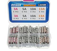 BOJACK Fusibles de tubo de cerámica BS1362 de 4 valores, 64 unidades, 3, 5, 10, 13 A, 240 V, 6,3 x 25 mm, 0,25 x 1 pulgada, BS1362, tubo de cerámica, kit surtido en una caja de plástico transparente