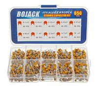 BOJACK - Kit surtido de 10 tipos condensadores de cerámica, 650 unidades, condensadores de 0.1uf/100 nF a 10 uF, en una caja