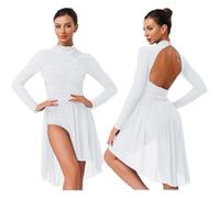 BOJHGO Vestido de Patinaje artístico con Purpurina for Mujer, diseño Irregular Malla degradada, Ideal for Gimnasia, Ballet, Danza lírica y Otras presentaciones(Color 8,M)