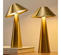 Bojim 2 Piezas Lamparas de Mesita de Noche Sin Cables LED Recargable Exterior Cabeza Giratoria, Lámpara Luz Tactil Table de Bateria Candeeiro Lamps para Exterior Portatil Interior IP54 Metal Dorado