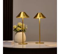 Bojim Lampara de Mesa Sin Cable, Lámpara LED Recargable con USB Inalambrica, Lamp Luz Tactil Noche de Bateria, Candeeiro para Mesita Exterior Mesilla Interior, Carge, IP54, Metal, Dorada, 2 Piezas
