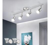Bojim Lampara de Techo LED con 4 Focos, Aplique Comedor Interior Orientable Light, incl. 4 X 6W GU10 Blanco Natural Luces Lámpara, Luz Barra Pared Plafon Ceiling para Baño Pasillo Cocina, Níquel Mate