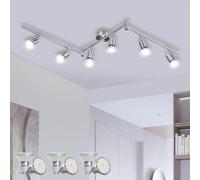 Bojim Lampara de Techo LED con 6 Focos, Aplique Comedor Interior Orientable Light, incl. 6 X 6W GU10 Blanco Natural Luces Lámpara, Luz Barra Pared Plafon Ceiling para Baño Pasillo Cocina, Níquel Mate