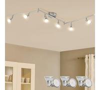 Bojim Lampara de Techo LED con 6 Focos, Aplique Comedor Interior Orientable Light, incl. 6 X 6W GU10 Blanco Cálido Luces Lámpara, Luz Barra Pared Plafon Ceiling para Baño Pasillo Cocina, Níquel Mate