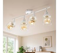 Bojim Lamparas Colgantes Salon de Techo Jaula 4 Luces Candeeiro Suspenso Dormitorio, Lampara Colgante Metal Focos Estilo Industrial Blanco para Cocina Pasillo (Sin Bombilla)