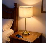 Bojim Lamparas de Mesita de Noche Modernas Tactiles, Candeeiro Mesa de Cabeceira Rusticas con Puertos USB A+C, Bedside Lamp Vintage Base de Metal y Paralume de Lino, para Salon Dormitorio