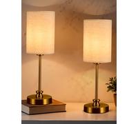 Bojim Lamparas de Mesita de Noche Modernas Tactiles Set of 2, USB Candeeiro Mesa de Cabeceira Rusticas, Bedside Lamp Vintage Base de Metal y Paralume de Lino, para Salon Dormitorio