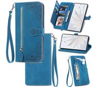 bojioderf Compatible con OnePlus 11 5G Funda,Compatible con 1+ OnePlus 11 5G Cartera Cremallera Tarjetero Flip Stand Cierre Magnético Funda Blue