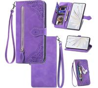 bojioderf Compatible con Samsung Galaxy A03 Core Funda,Compatible con Samsung Galaxy A03 Core SM-A032 Cartera Cremallera Tarjetero Flip Stand Cierre Magnético Funda Purple