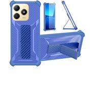 bojioderf Funda Compatible para Realme C61 Funda Carcasa Case Cover [con Protector de Pantalla de Cristal Templado] Híbrida [Soporte Plegable Magnético] Azul