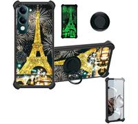 bojioderf Funda Compatible para Vivo Y37C V2442A Funda Case Carcasa Soporte Cover [con 9H Dureza HD Protector Pantalla] PC + Silicona Soporte JSH-TT
