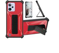 bojioderf Funda para Realme C31 Funda Carcasa Case Cover [con Protector de Pantalla de Cristal Templado] Híbrida [Soporte Plegable Magnético] [Esmerilado antihuellas] Rojo