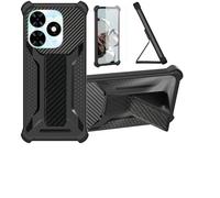 bojioderf Funda para Tecno Bg6 Funda Carcasa Case Cover [con Protector de Pantalla de Cristal Templado] Híbrida [Soporte Plegable Magnético] [Esmerilado antihuellas] Negro