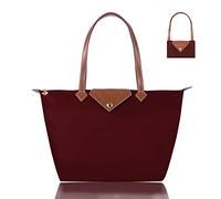 BOJLY Bolsos Totes para Mujer,Bolsos para las mujeres Diamante Nylon Tote Bag Ladies Shopping Plegable Tote Bolsa de viaje de playa Impermeable Casual Rojo Grande