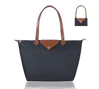 BOJLY Bolsos Totes para Mujer, Bolsos para las mujeres diamante Nylon Tote Bag Ladies Shopping Plegable Tote Bolsa de viaje de playa Impermeable Gris Oscuro Pequeña