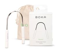 Boka Raspador de lengua para adultos y niños con funda, limpiador de lengua de acero inoxidable con bolsa de viaje de lino, limpiador para eliminar la acumulación de lengua y refrescar el aliento